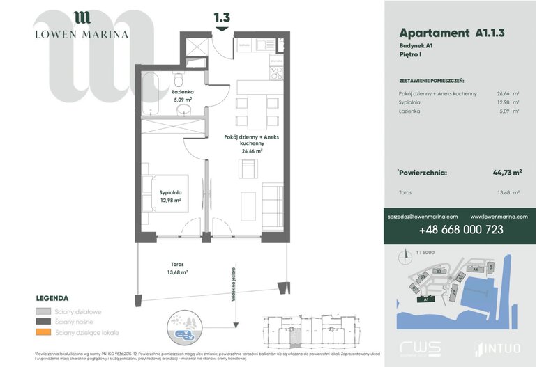Apartament wakacyjny 44,69 m², piętro 1, oferta nr A1 - 1.3