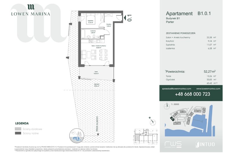 Apartament wakacyjny 52,27 m², parter, oferta nr B1 - 0.1