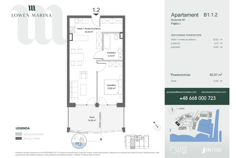 Apartament wakacyjny 50,07 m², piętro 1, oferta nr B1 - 1.2