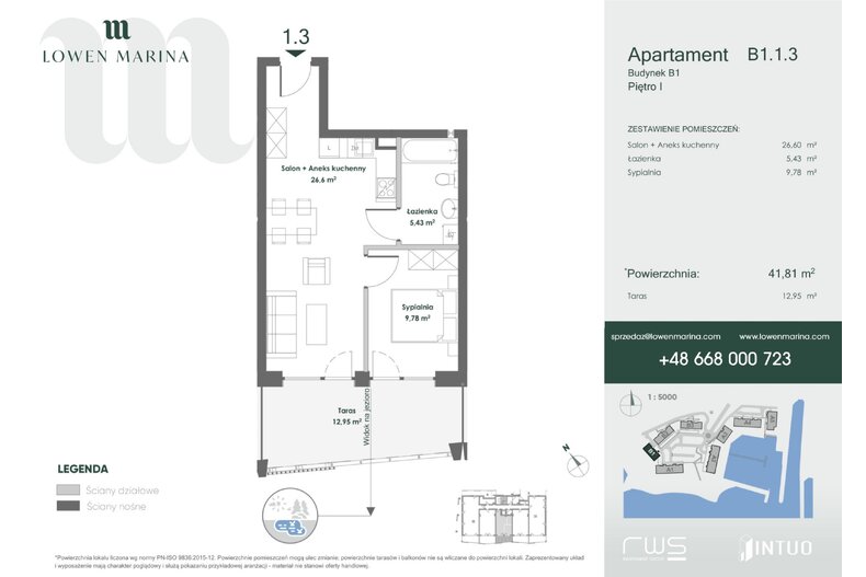 Apartament wakacyjny 41,81 m², piętro 1, oferta nr B1 - 1.3