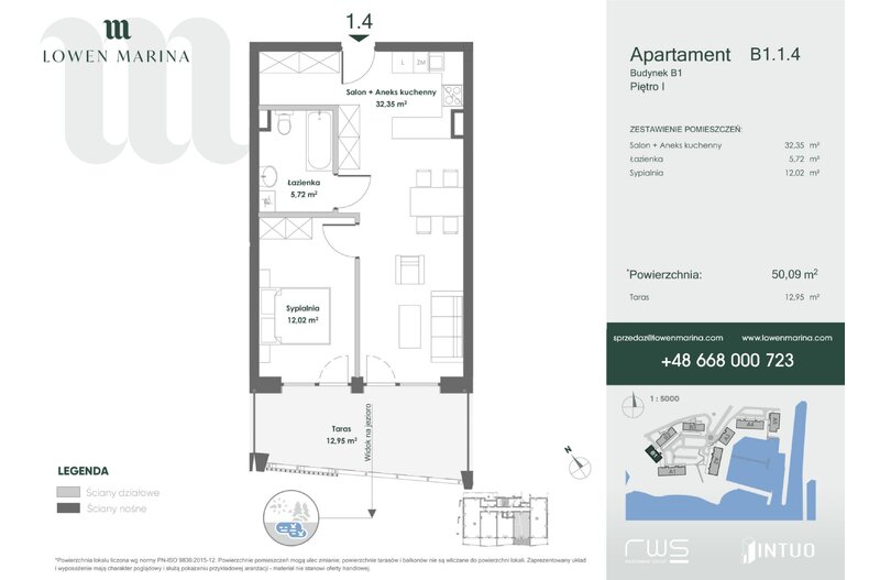 Apartament wakacyjny 50,09 m², piętro 1, oferta nr B1 - 1.4