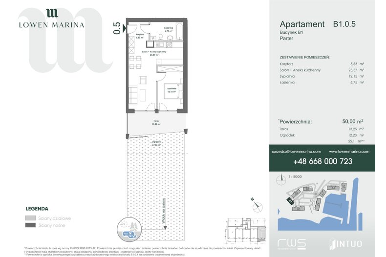 Apartament wakacyjny 50,00 m², parter, oferta nr B1 - 0.5