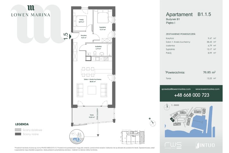 Apartament wakacyjny 76,85 m², piętro 1, oferta nr B1 - 1.5