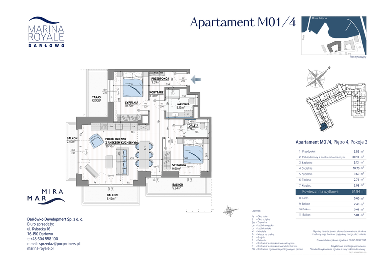 Apartament wakacyjny 64,94 m², piętro 4, oferta nr M01/4