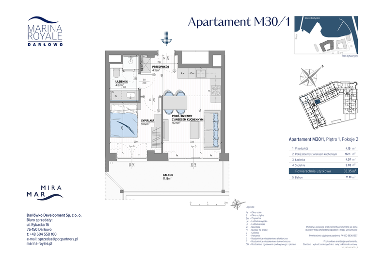 Apartament wakacyjny 33,35 m², piętro 1, oferta nr M30/1
