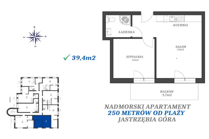 Apartament wakacyjny 39,40 m², piętro 1, oferta nr 1.5