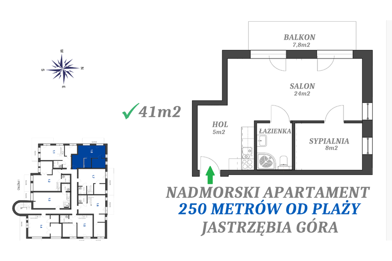 Apartament wakacyjny 41,00 m², piętro 1, oferta nr 1.8