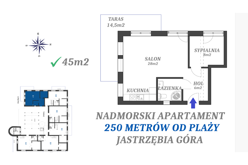 Apartament wakacyjny 45,00 m², piętro 2, oferta nr 2.1
