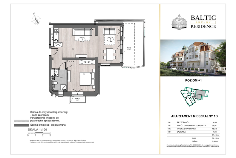 Apartament wakacyjny 61,25 m², piętro 1, oferta nr 1B