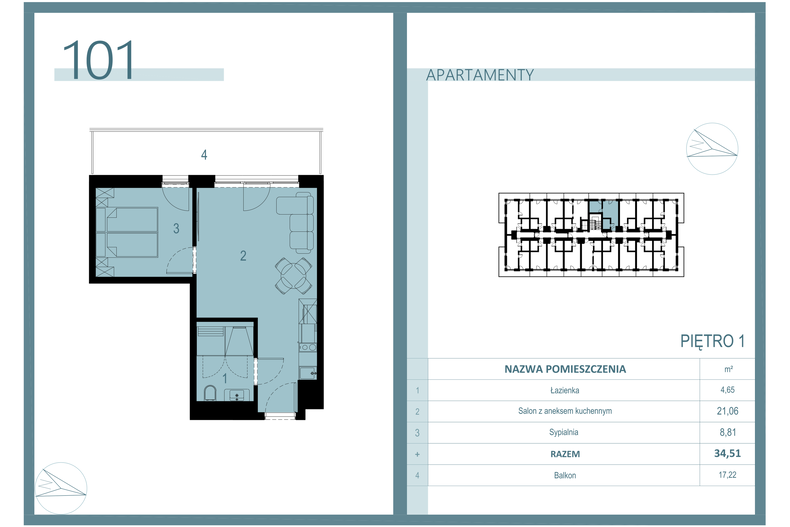 Apartament wakacyjny 25,11 m², piętro 1, oferta nr A/101