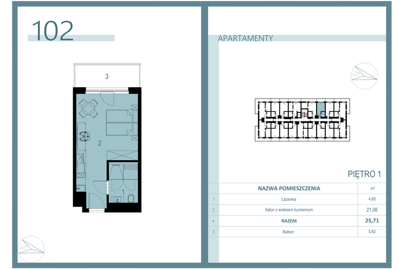 Apartament wakacyjny 25,11 m², piętro 1, oferta nr A/102