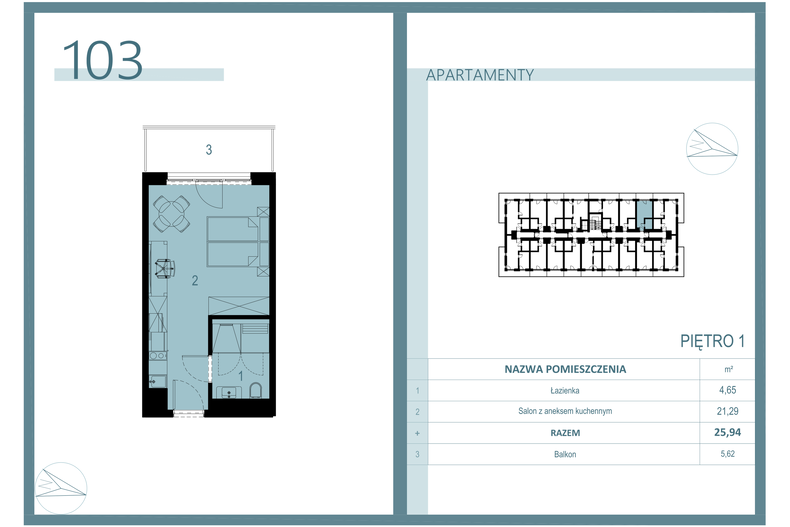 Apartament wakacyjny 25,11 m², piętro 1, oferta nr A/103