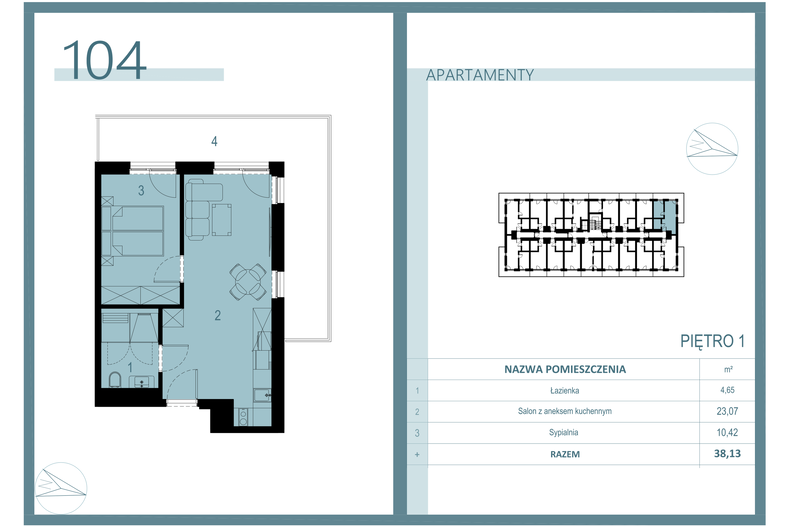 Apartament wakacyjny 37,02 m², piętro 1, oferta nr A/104