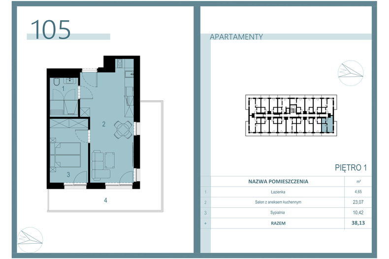 Apartament wakacyjny 37,02 m², piętro 1, oferta nr A/105