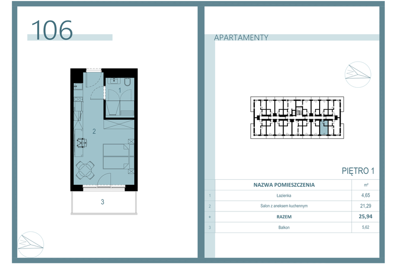 Apartament wakacyjny 25,11 m², piętro 1, oferta nr A/106