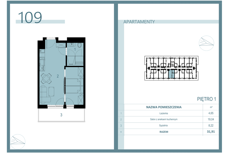 Apartament wakacyjny 31,99 m², piętro 1, oferta nr A/109