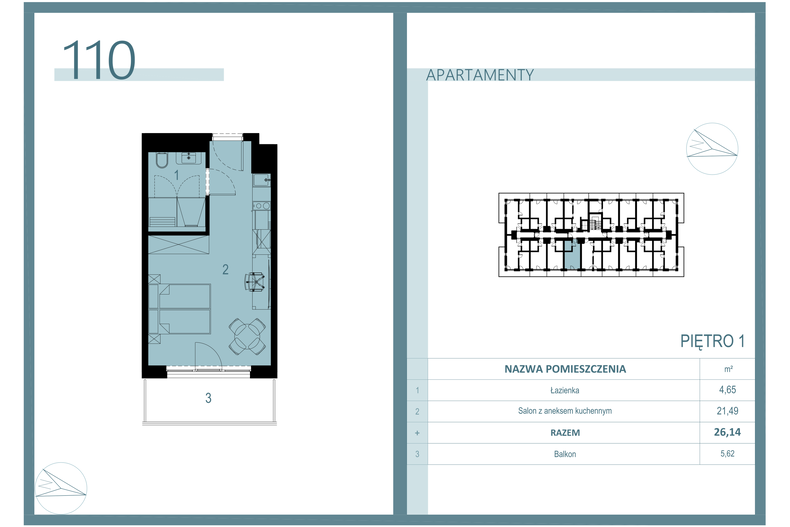 Apartament wakacyjny 25,11 m², piętro 1, oferta nr A/110