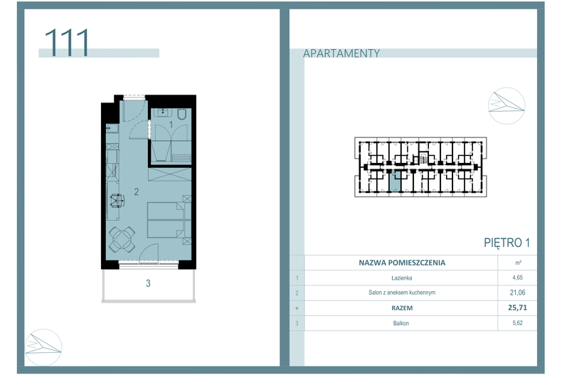 Apartament wakacyjny 25,11 m², piętro 1, oferta nr A/111