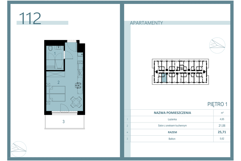 Apartament wakacyjny 25,11 m², piętro 1, oferta nr A/112