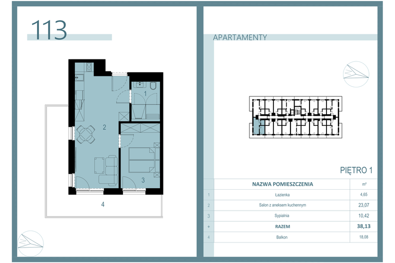 Apartament wakacyjny 37,02 m², piętro 1, oferta nr A/113