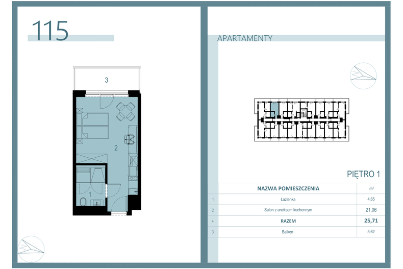 Apartament wakacyjny 25,11 m², piętro 1, oferta nr A/115