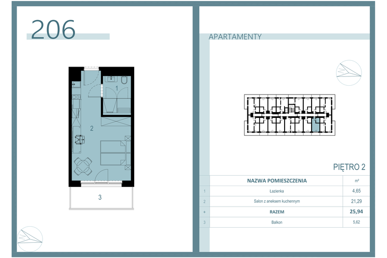 Apartament wakacyjny 25,11 m², piętro 2, oferta nr A/206