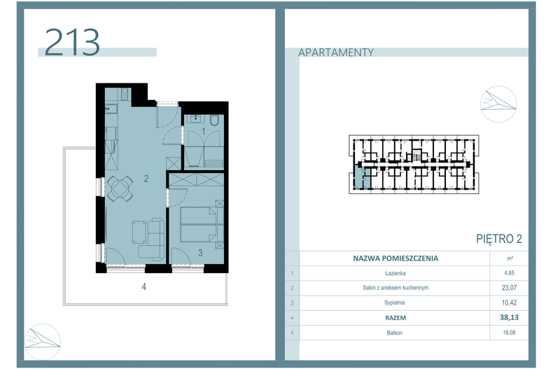 Apartament wakacyjny 37,02 m², piętro 2, oferta nr A/213