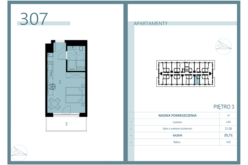 Apartament wakacyjny 25,11 m², piętro 3, oferta nr A/307