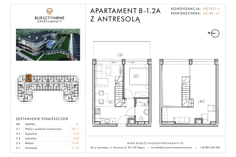 Apartament wakacyjny 34,89 m², piętro 2, oferta nr B-1.2A