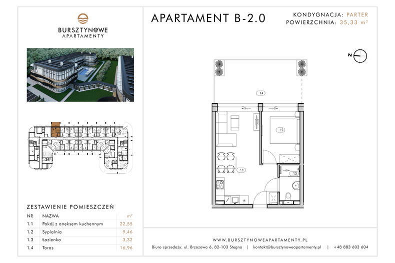 Apartament wakacyjny 35,33 m², parter, oferta nr B-2.0