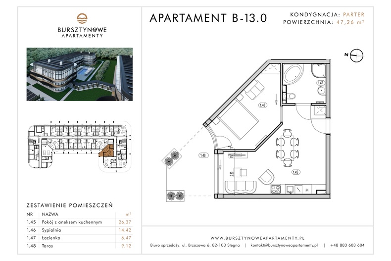 Apartament wakacyjny 47,26 m², parter, oferta nr B-13.0