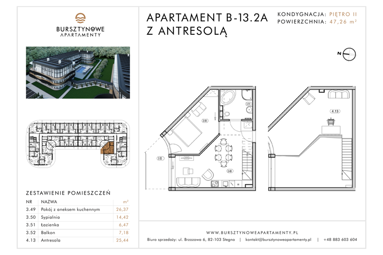 Apartament wakacyjny 47,26 m², piętro 2, oferta nr B-13.2A
