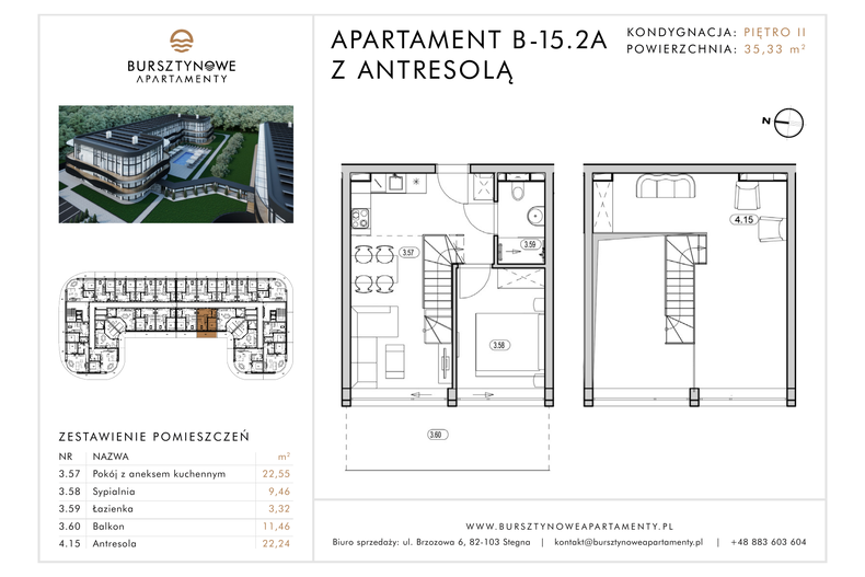 Apartament wakacyjny 35,33 m², piętro 2, oferta nr B-15.2A