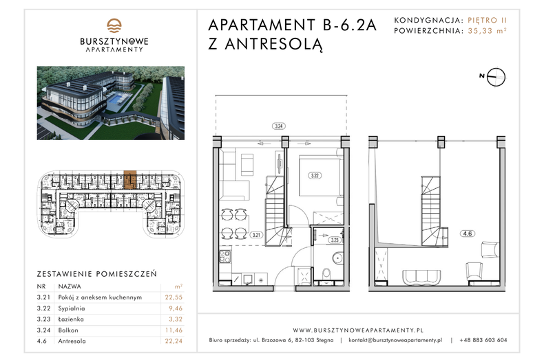 Apartament wakacyjny 35,33 m², piętro 2, oferta nr B-6.2A