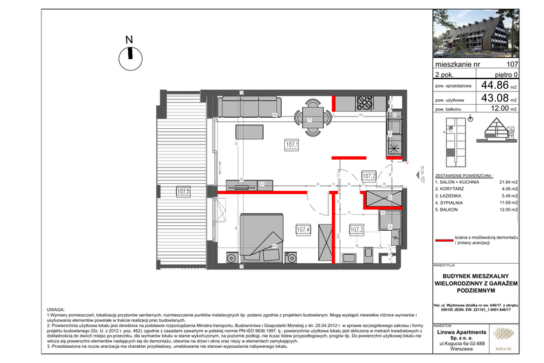 Apartament wakacyjny 44,86 m², parter, oferta nr 107