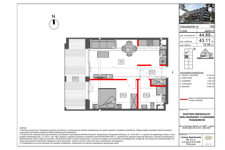 Apartament wakacyjny 44,89 m², parter, oferta nr 109