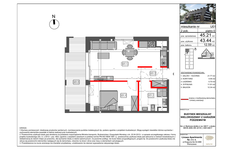 Apartament wakacyjny 45,21 m², parter, oferta nr U01
