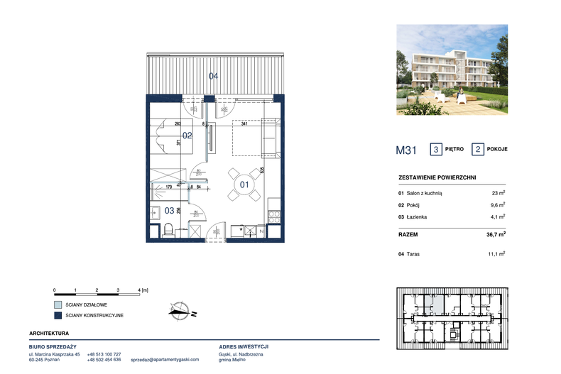 Apartament wakacyjny 36,70 m², piętro 3, oferta nr M31