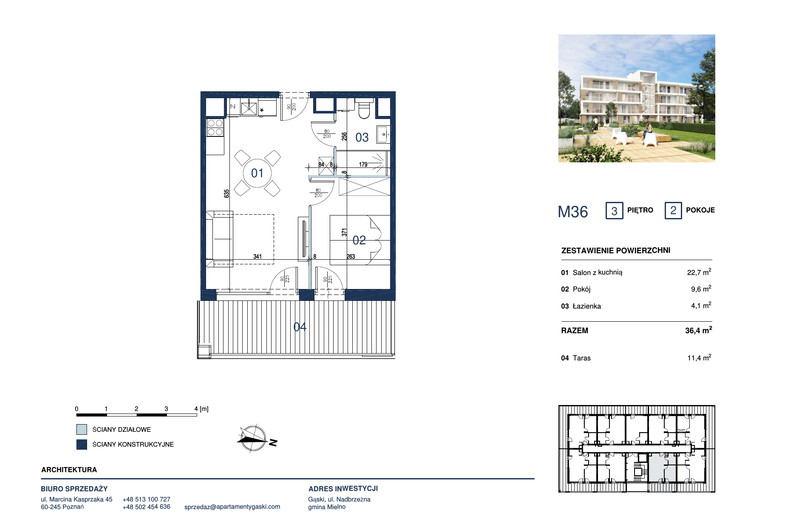 Apartament wakacyjny 36,40 m², piętro 3, oferta nr M36