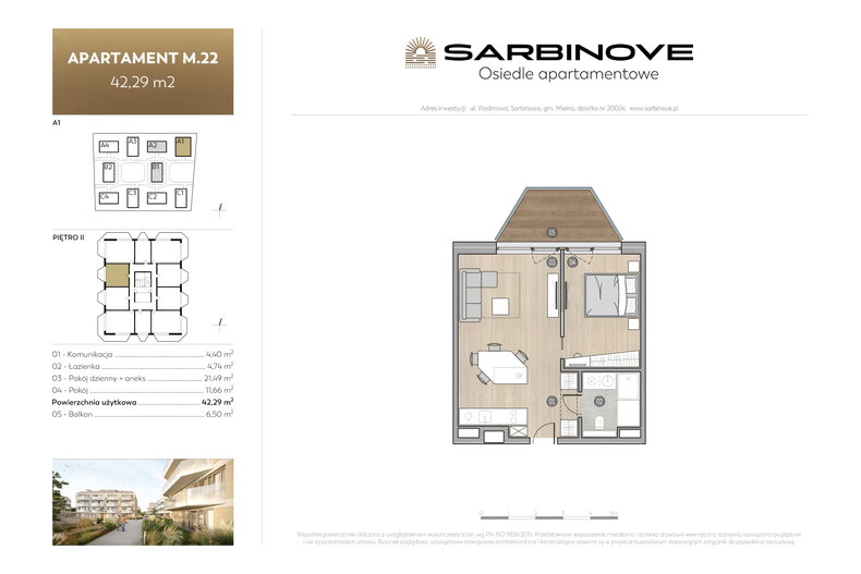Apartament wakacyjny 42,29 m², piętro 2, oferta nr A1.m.22