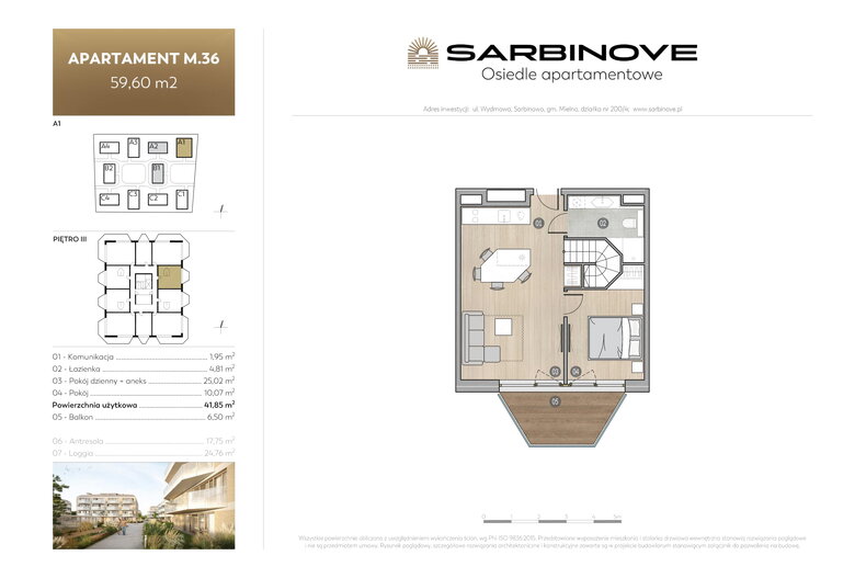 Apartament wakacyjny 59,60 m², piętro 3, oferta nr A1.m.36