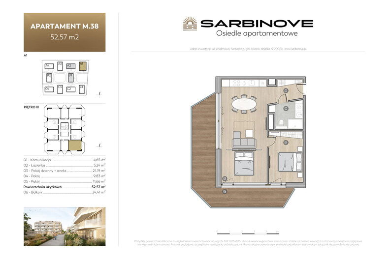 Apartament wakacyjny 52,57 m², piętro 3, oferta nr A1.m.38