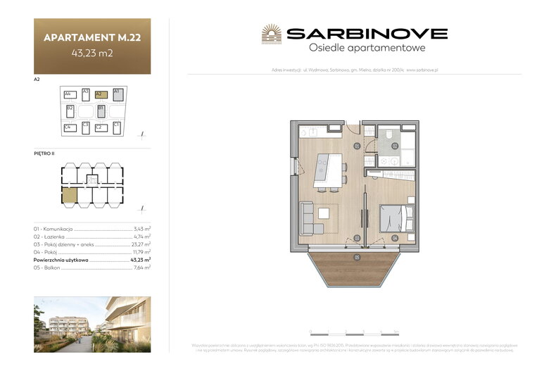 Apartament wakacyjny 43,23 m², piętro 2, oferta nr A2.m.22