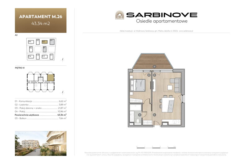Apartament wakacyjny 43,34 m², piętro 3, oferta nr A2.m.26