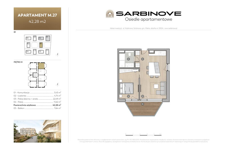 Apartament wakacyjny 43,23 m², piętro 3, oferta nr B1.m.27