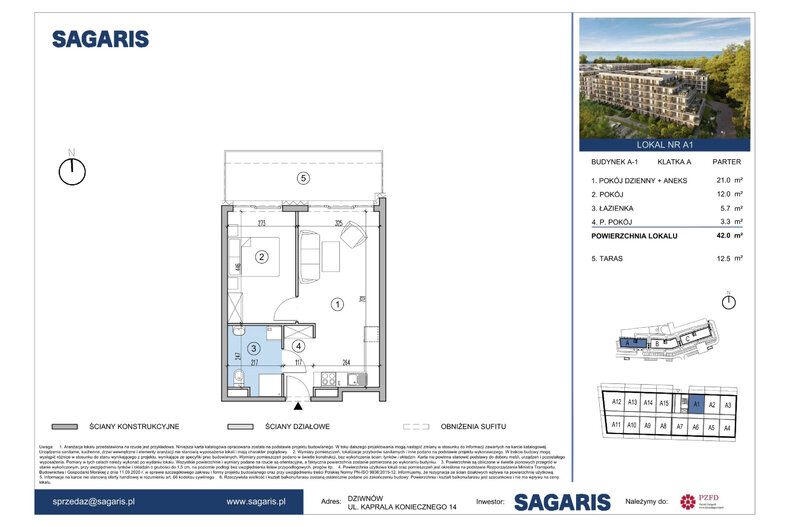 Apartament wakacyjny 42,00 m², parter, oferta nr A1