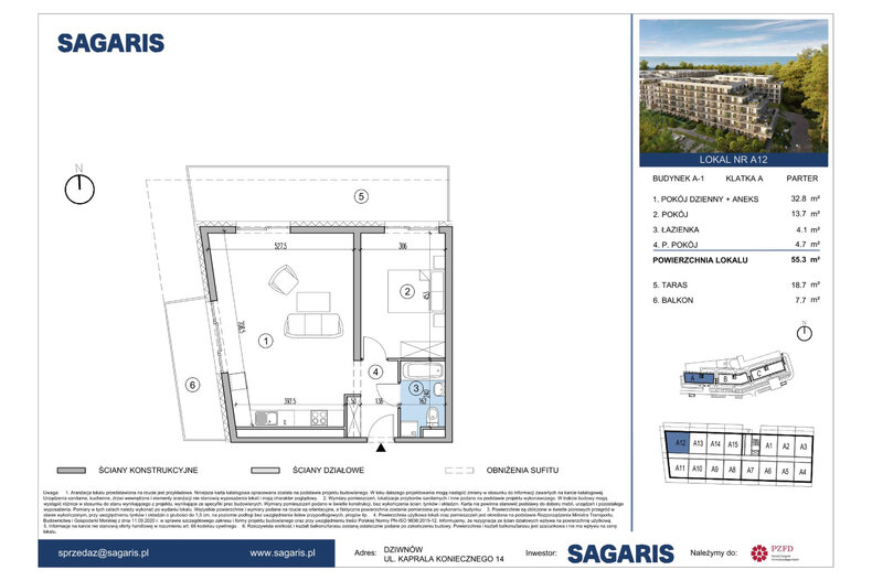 Apartament wakacyjny 55,30 m², parter, oferta nr A12