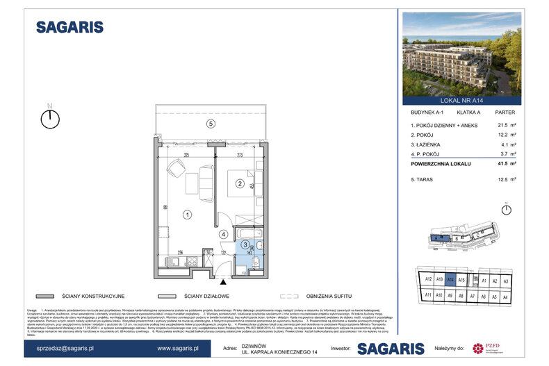 Apartament wakacyjny 41,50 m², parter, oferta nr A14