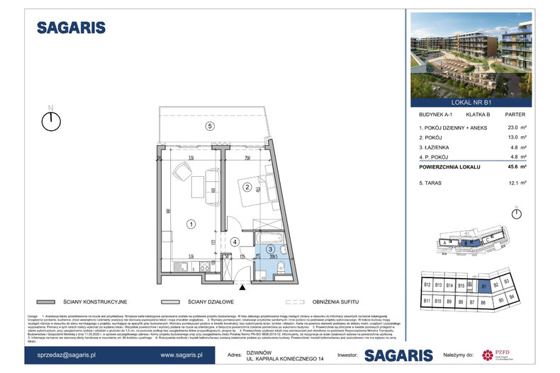 Apartament wakacyjny 45,60 m², parter, oferta nr B1