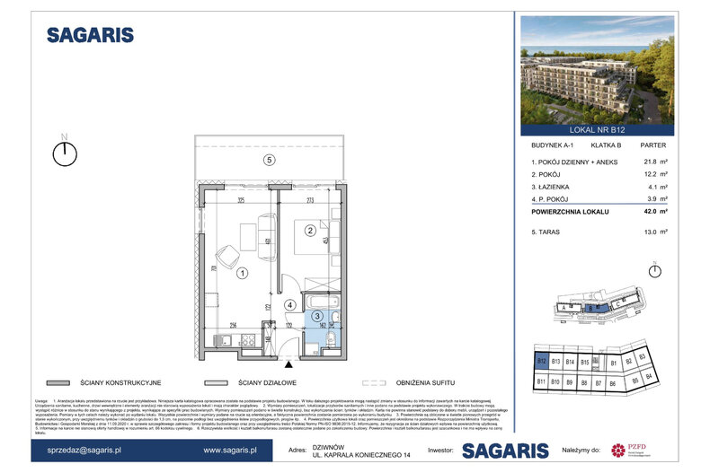 Apartament wakacyjny 42,00 m², parter, oferta nr B12